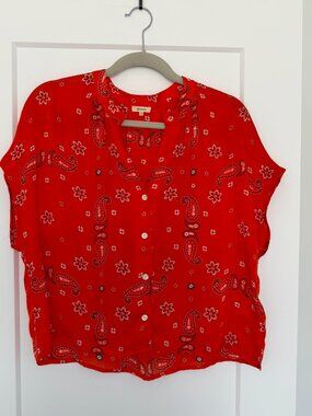 Red Bandana Print Button Down Blouse